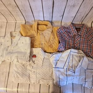 Mens Lot of 5 Vintage Western Short Sleeve Pearl Button Down Shirts Size 15